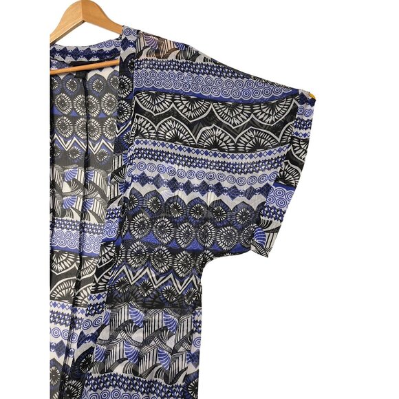 Steve Madden OSFM Lightweight Open Geometric Pattern Fringe Kimono Long - Picture 7 of 16